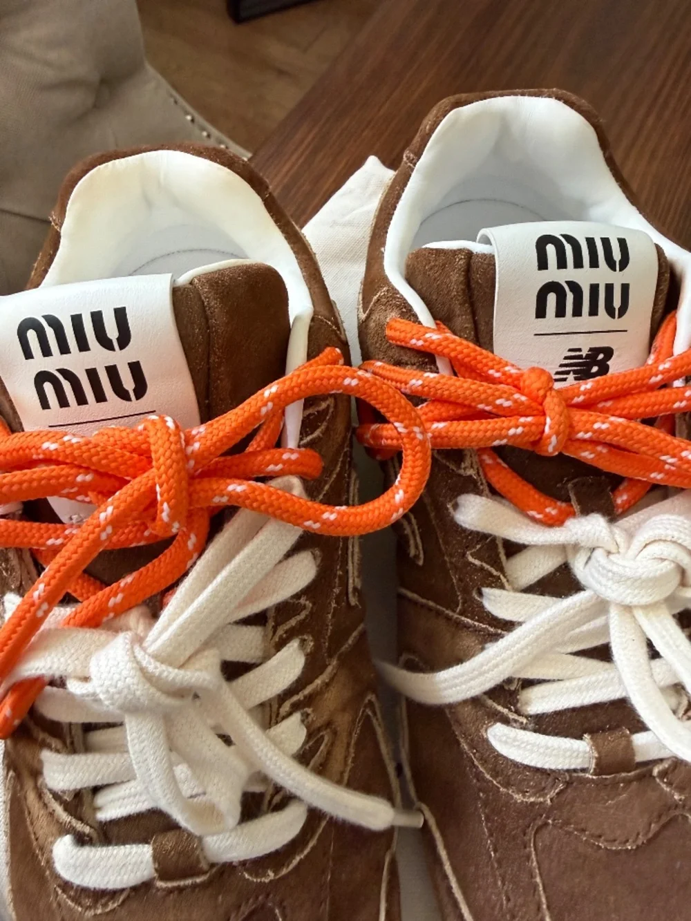 Miu Miu x New Balance Collaboration SL Suede Sneakers in Canella